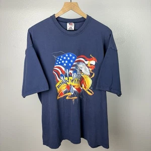 T-shirt moto motociclista vintage anni 90 Born Wild Eagle taglia XL blu navy USA - Foto 1 di 5