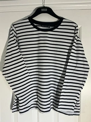 Marks & Spencer Breton Cotton Sailor T -Shirt Top size 20 Navy/ White Nautical - Image 1 of 4