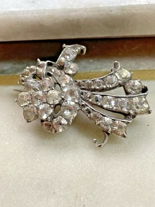 ANTIQUE GEORGIAN SILVER BROOCH 4 CM LONG PASTE DECORATIONS 1780S - Picture 1 of 18