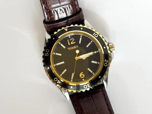 Timex Indiglo T2M564 Dual Toned 100m Brown Leather Quartz Men's Wristwatch - Picture 1 of 15