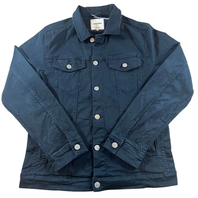 Chaqueta de mezclilla Jack & Jones para hombre talla grande negra elástica Jean estilo camionero Foto 1 de 4