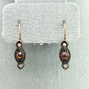 1928 Brown Vintage Style Faux Amber Stone Dangle Drop Earrings Lever Backs - Picture 1 of 9