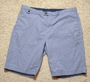 Calvin Klein Shorts Mens 36 Blue White Plaid Checked Flat Front Chino Preppy - Picture 1 of 6
