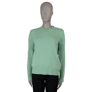 70758 auth CHANEL pistachio green cashmere 15P CC TURNLOCK Crewneck Sweater 40 M - Picture 1 of 6
