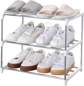 Stackable Small Shoe Rack, Entryway, Hallway, Closet Space Saving Storage, White - Picture 1 of 12