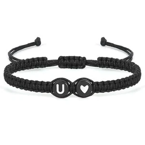Initial Letter Bracelet for Women Men, Alphabet Handmade Black Adjustable Braid - Picture 1 of 6