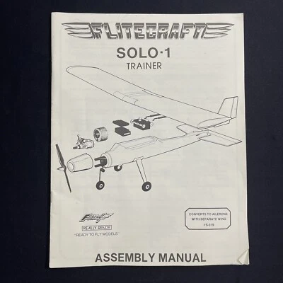 Vtg FliteCraft Solo 1 Trainer Manual Assembly RC Airplane Plans And Manual Guide - Image 1 of 4