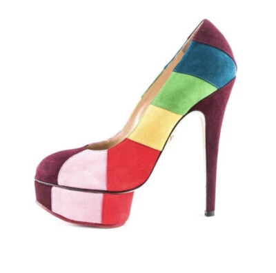 CHARLOTTE OLYMPIA PRISCILLA EM LISTRAS PLATAFORMA COLORBLOCKE SAPATOS BOMBAS 36.5 - Imagem 1 de 4