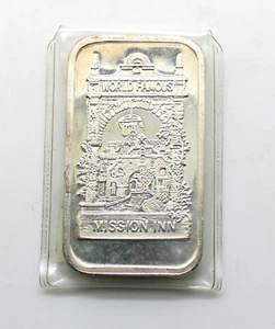 Extremely Rare 1989 World Famous Mission Inn 1 Oz .999 Silver Bar, TYPE4REVERSE - Picture 1 of 2
