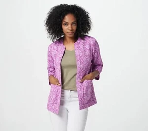 Isaac Mizrahi Live! Printed Open-Front Knit Jacquard Jacket Women's XS Purple - Bild 1 von 5