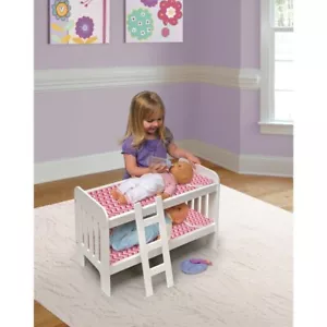 Baby Doll Bunk Bed with Bedding Ladder Personalization Kit White Pink Kids Dolls - Picture 1 of 6