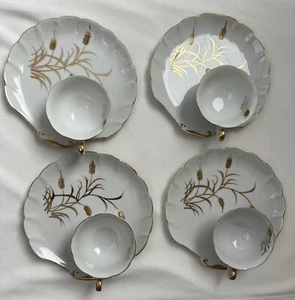 Juego de 4 tazas de té y platos para pasteles Lefton Gold Wheat Luncheon muy buen estado - Imagen 1 de 11