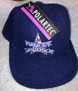 NOS Vintage Blue Harley Davidson Polartec Fleece Pile Hat Cap Adjustable - Picture 1 of 9