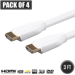 4x 3FT HDMI Cable Cord HDTV 4K 60Hz HDR 1080p 3D BLURAY PS4 XBOX Ethernet White - Picture 1 of 4