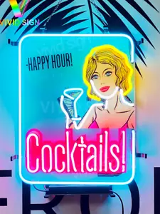Cocktails Girl Happy Hour Martini 20"x15" Neon Sign Light Lamp HD Vivid Printing - Picture 1 of 5