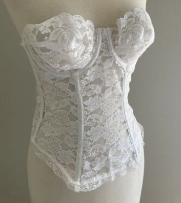 VTG Union USA Made White Lace Long Line  Bra  36  new wo tags Bustier corset - Image 1 of 4