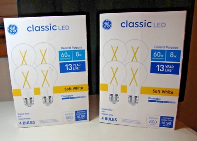 8 GE 60 Watt A19 Soft White LED Clear Glass Light Bulbs Dimmable 800 Lumens - Image 1 of 2