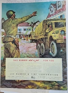 1945 WWII Lee Rubber & Tire Company Soldier Military Truck Color Vintage Ad - Picture 1 of 1