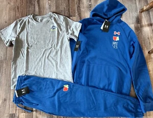 NWT Under Armour Boys YXL Blue/Gray/Green 3Pc Short Sleeve Sweat Pants Set XL - Picture 1 of 7