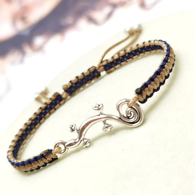 Freundschafts Armband mit Gecko Silber Makramee zweifarbig geknotet NEU - Bild 1 von 4