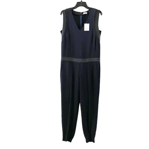 Vince Navy Blue Pintuck Jumpsuit Size 4 Sleeveless Slim Leg V Neck Cuffed Ankle - Picture 1 of 12