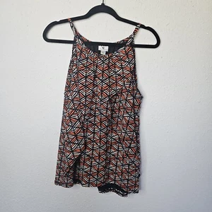 Worthington Top Womens Large Sleeveless Tank Flowy Lined Black Orange Blouse - Picture 1 of 11