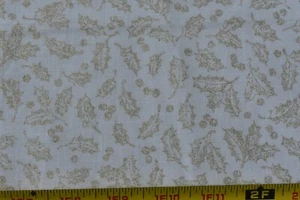 30" Long, Vintage, Metallic-Gold Leaves on White Cotton, Fabric Traditions,M7547 - Picture 1 of 6