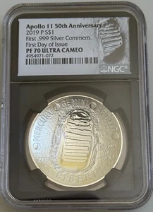 Apollo 11 2019 P S$1.50th Anniversary 1st Day Issue PR70 Ultra Cameo - Picture 1 of 2