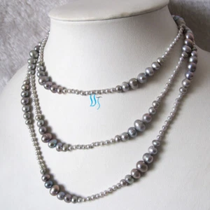 50 Zoll 3-8 mm Silber Grau Abgestuft Süßwasser Perlen Strang Halskette Schmuck - Bild 1 von 4
