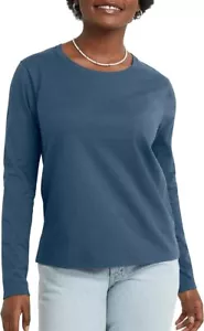Hanes Women's Long Sleeve Crewneck T-Shirt 100% Cotton Tee Tagfree Size S to 2XL - Picture 1 of 32