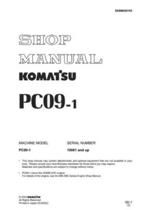 Komatsu 01 PC09-1 Workshop and Operations Maintenance Manuals Set of 2 manuals - Picture 1 of 7