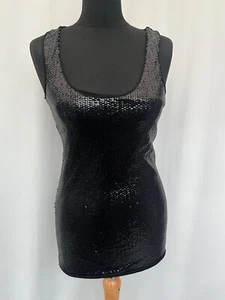 Primark Black Sequin Tank Top Size 12 Womens Party Vest - Picture 1 of 8