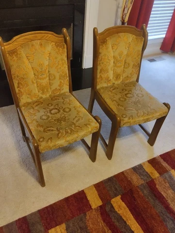 Set of 2 Vintage Chairs Solid Wood Velvet Velour Cover
