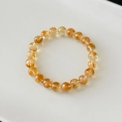 Citrine Stone Bracelet Light Yellow Citrine Crystal Gemstone Stretch Bracelet - Image 1 of 3