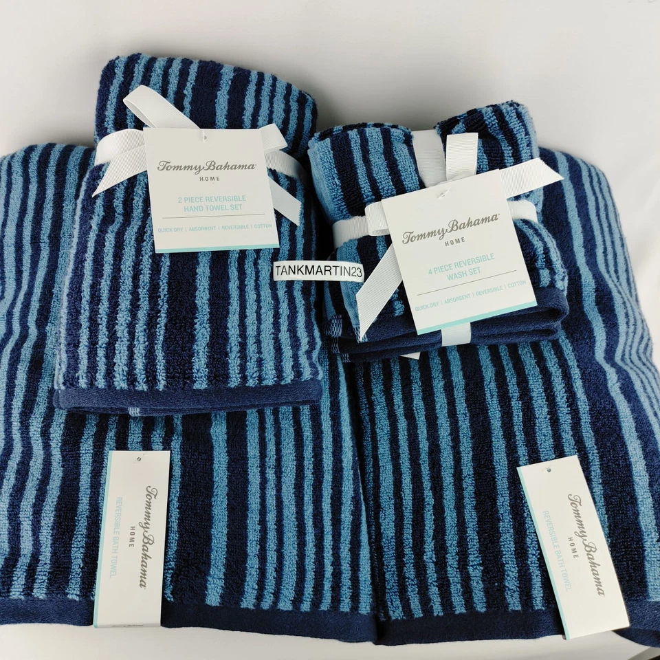 Tommy Bahama 2 浴巾、2 件手巾和 4 件洗布蓝色条纹 — 第 1/4 张图片