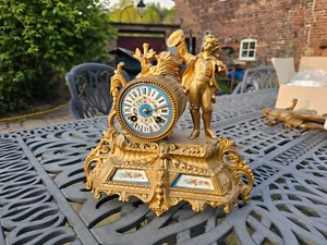 Antique French Gilt Spelter and Sevres blue celeste porcelain clock SAMUEL MARTI - Picture 1 of 17