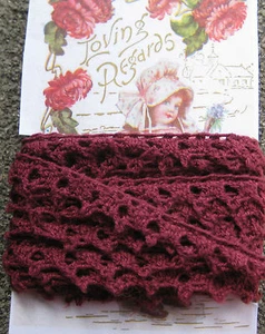 3 yd~Vintage 1/2" Raspberry Wine Cotton Cluney Lace Trim~Doll~Quilt~scrapbooking - Picture 1 of 1