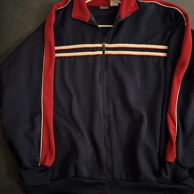 Athletic Works Full Zip Jacket Blue w/White Stripes Red Collar Men's Size Large - Image 1 of 4