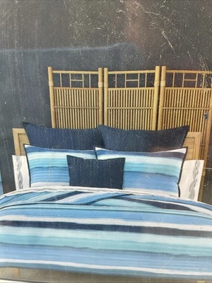 Royal Court Home King Quilt Set 3 Pieces Balboa Stripes Blue - Image 1 of 4