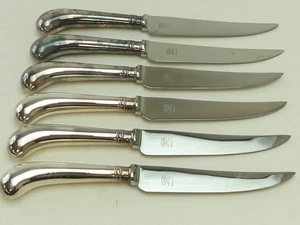 (ref288CWL) 6 Vintage Lodge Silver Plated Pistol Grip Steak Knives - Picture 1 of 5
