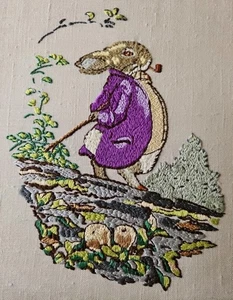 Vintage Beatrix Potter  MR BENJAMIN BUNNY embroidery picture - ready to frame - Picture 1 of 4