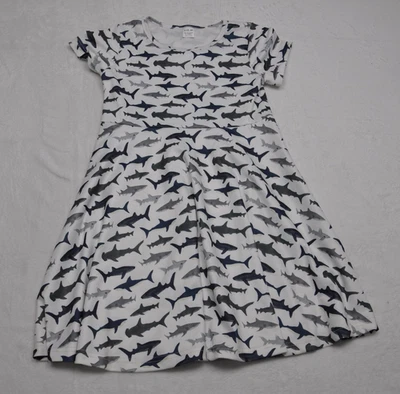 Vestido Estampado Tiburón Niñas 8T Blanco Azul Gris Manga Corta Patinador Lindo Verano Divertido Foto 1 de 4