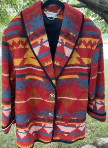 Giacca straccio collo scialle modello Ashley Scott Chimayo made in USA anni 80 1XLRed nativa - Foto 1 di 6
