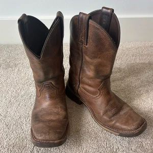 Double H Cowboy Boots Square Toe Leather Mid Calf Western Work Wear - Picture 1 of 11