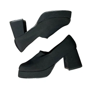 VTG 90s Prima Royale Womens 6.5M Black Fabric Chunky Platform Pumps Heels Y2K - Picture 1 of 10