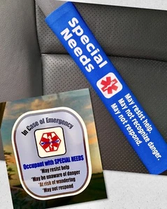 Special Needs Seat Belt Cover and Window Decal Set Royal Blue Safety Set - Picture 1 of 3