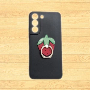 For Samsung S22 S23 A71 A73 A51 A52 A13 A14 3D Strawberry Holder Soft TPU Cover - Picture 1 of 4