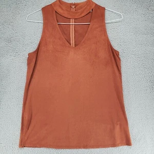 Veronica M Womens Faux Suede Sleeveless M Orange Brown Top with Cut Out Neckline - Picture 1 of 17
