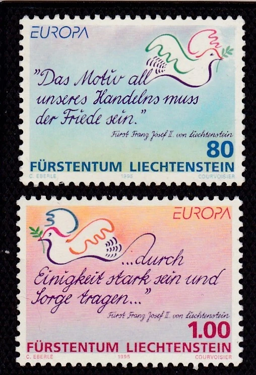 LIECHTENSTEIN #1043-1044 MNH PEACE & FREEDOM; SPEECHES BY PRINCE FRANZ JOSEF II - Image 1 of 1
