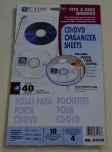 C-Line CD/DVD Binder Storage Sheets, 10 sheets, 2 pocket style, holds 40 CD/DVDs - Picture 1 of 3